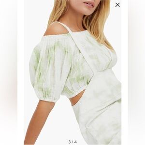 Free People White and Green Off-Shoulder Blouse